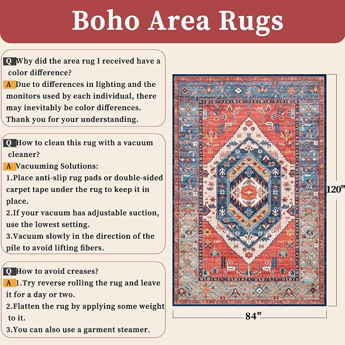 SERISSA 7x10 Area Rugs for Living Room, Large Washable Non-Slip Boho Rug - Image 6