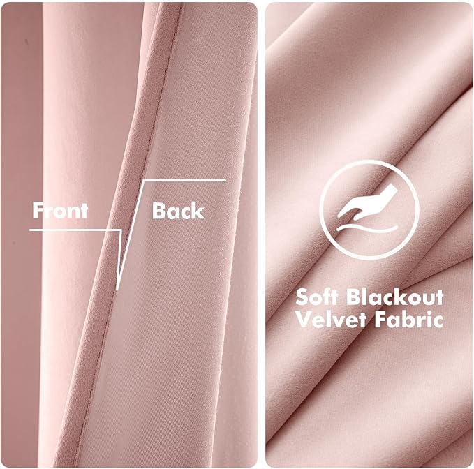 MIULEE Velvet Curtains Baby Pink Elegant Grommet Thermal Insulated Soundproof - Image 3