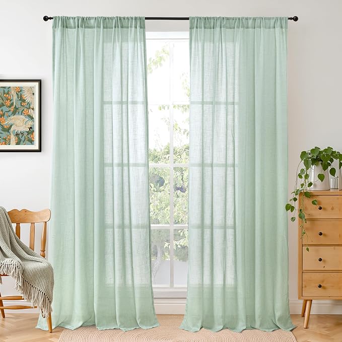 BGment Light Green Linen Semi Sheer Curtains 84 Inches Long by BGment