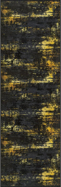 2.6x14 Washable Runner Rug:Modern Abstract Soft Carpet Black Gold | by FXRHLP