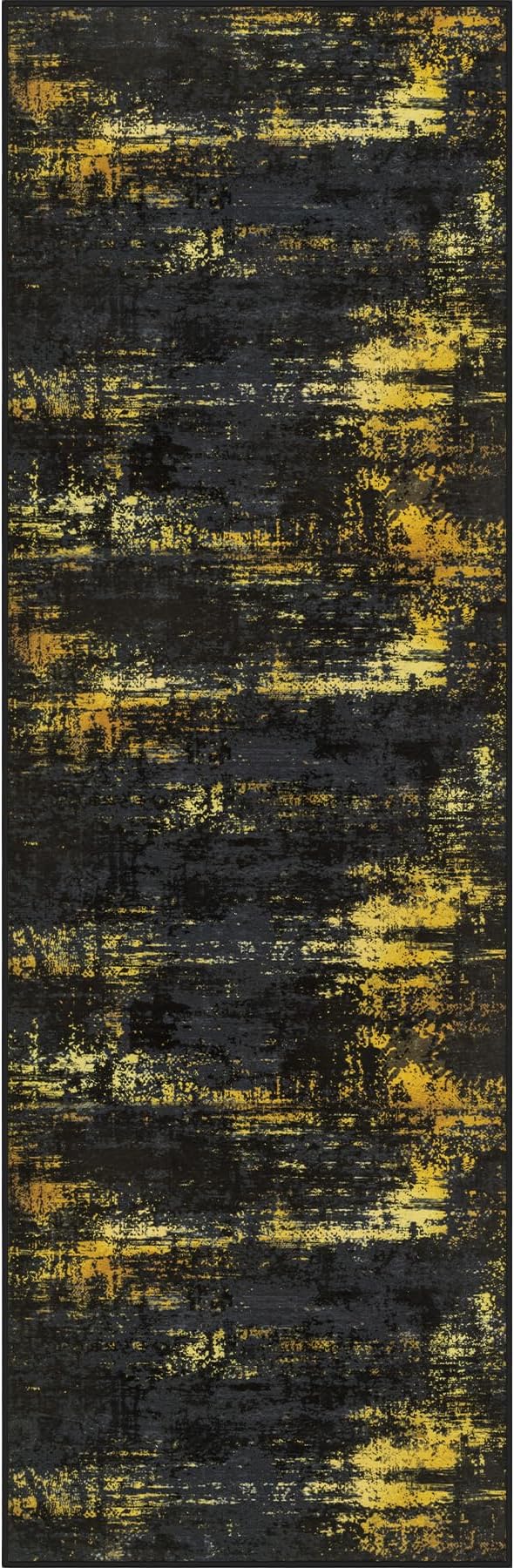 2.6x10 Washable Runner Rug:Modern Abstract Soft Carpet Black Gold | by FXRHLP