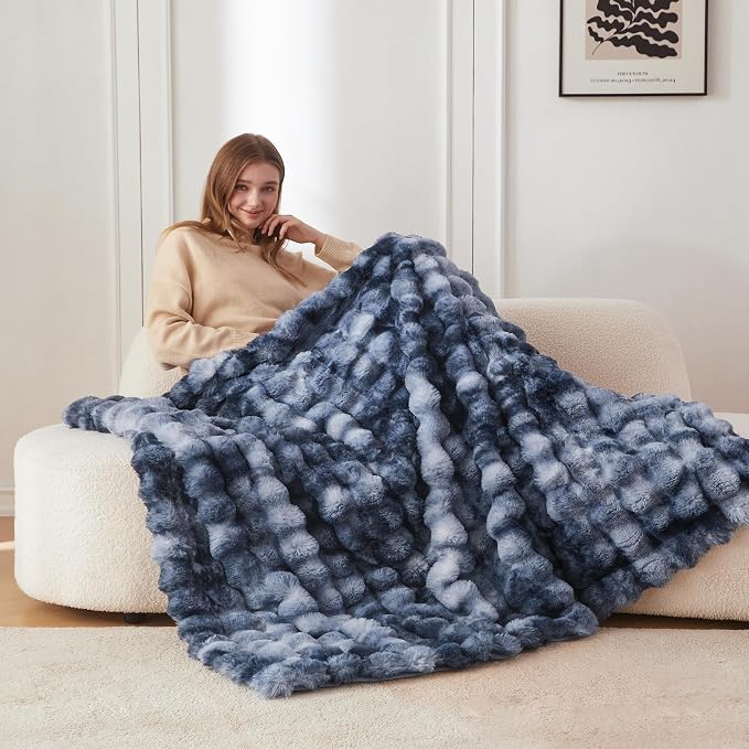 COOVA Faux Fur Throw Blanket for Couch, Cozy Soft and Fuzzy Plush Rabbit Fur - Image 2