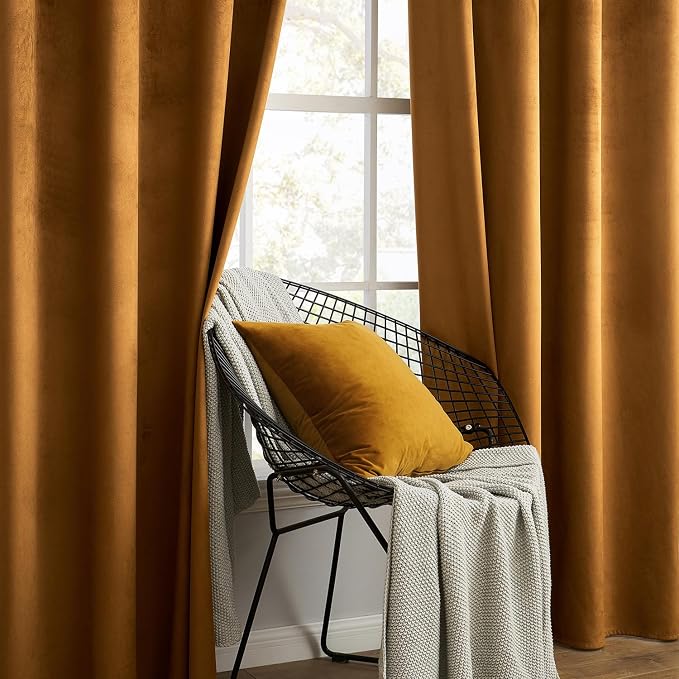 MIULEE Velvet Curtains Golden Brown Elegant Grommet Curtains Thermal Insulated - Image 6