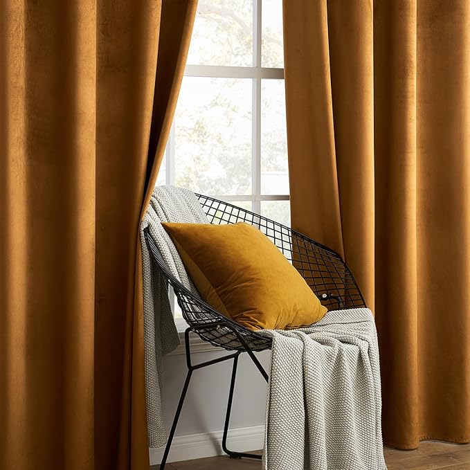 MIULEE Velvet Curtains Golden Brown Elegant Grommet Curtains Thermal Insulated - Image 6