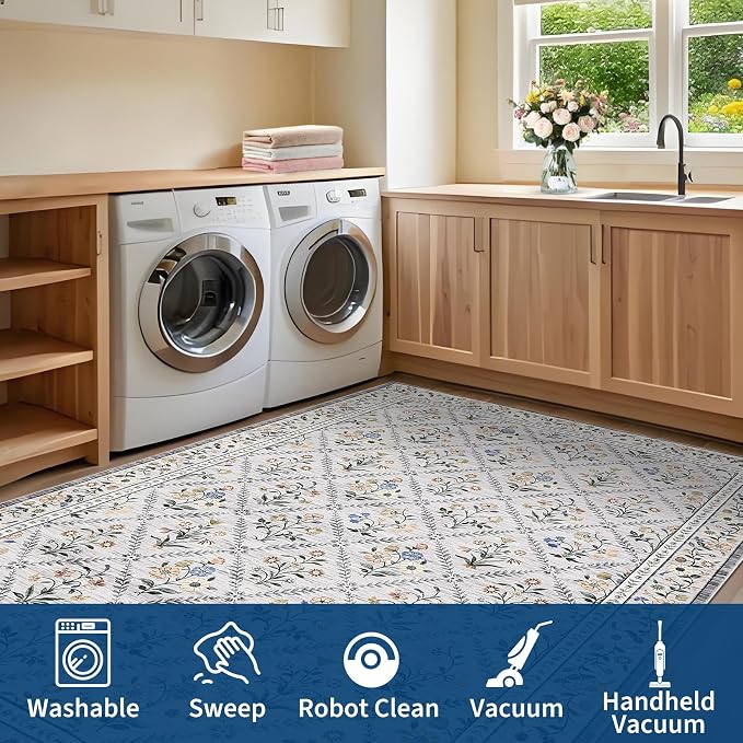 GarveeHome Grey Floral Rug 4x6 Rug Machine Washable Area Rug - Image 7