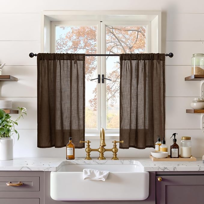 BGment Brown Linen Short Curtains 36 Inch Length by BGment
