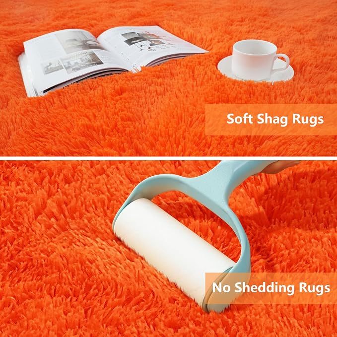 Orange Shag Area Rugs for Bedroom Living Room, 5X8 Ultra Soft Fluffy Area Rugs - Image 4