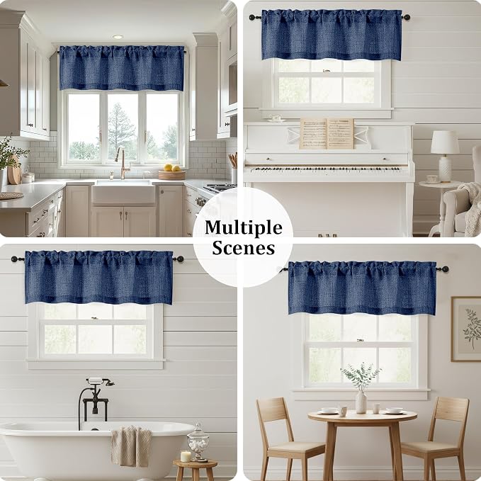 OWENIE Navy Blue Valances for Windows 1 Pcs, Light Filtering Textured Farmhouse - Image 7