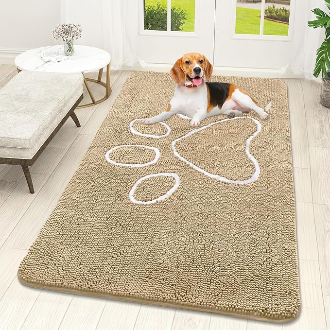 OLANLY Dog Door Mat for Muddy Paws 59x32, Paw Print Design, Absorbs Moisture by OLANLY