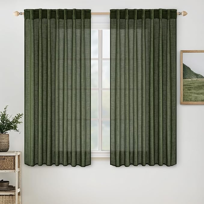 MIULEE Olive Green Linen Curtains 54 Inch Length 2 Panels by MIULEE