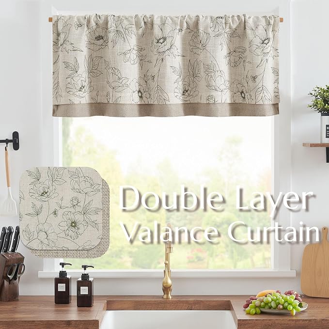 jinchan Linen Floral Valance Curtain - Image 2