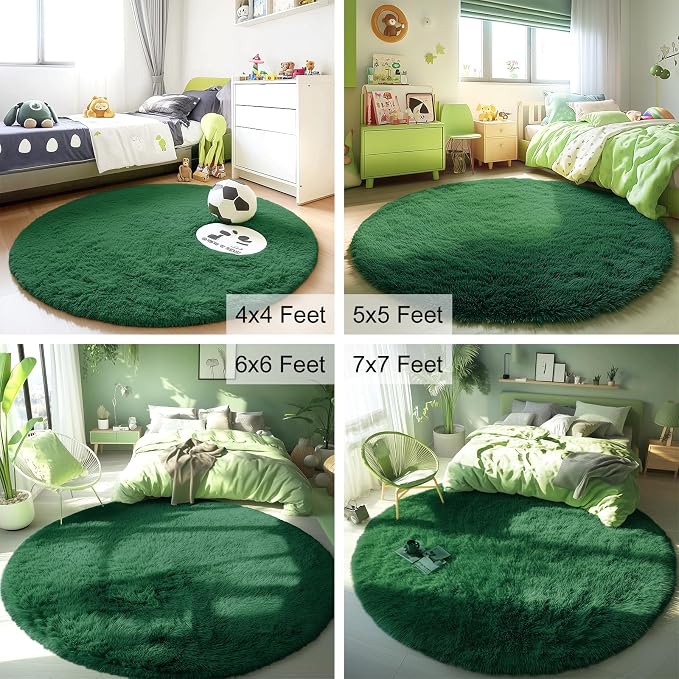 OLANLY Dark Green Round Rugs for Bedroom - Image 9