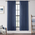 Navy Blue Curtains for Living Room Back Tab Modern Farmhouse Semi Sheer Blue by Jolilight