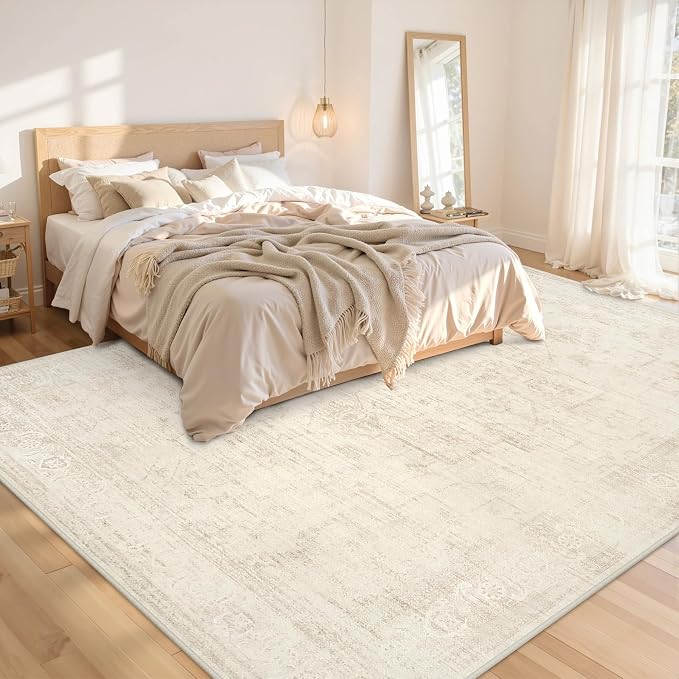 8x10 Area Rugs for Living Room: Vintage Boho Neutral Washable Rug Indoor Soft - Image 2