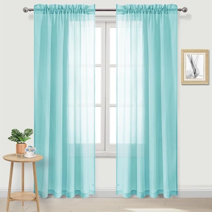 DWCN Aqua Sheer Curtains Semi Transparent Voile Rod Pocket Curtains - Image 2