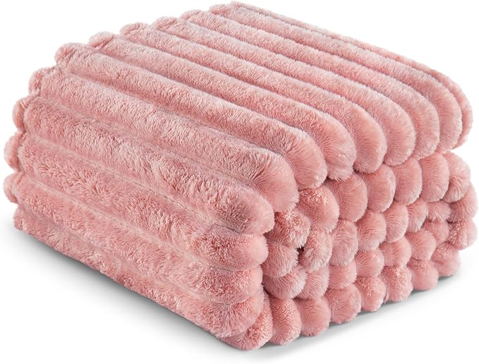 Exclusivo Mezcla Queen Size Flannel Fleece Blanket, Super Soft Striped Jacquard - Image 6