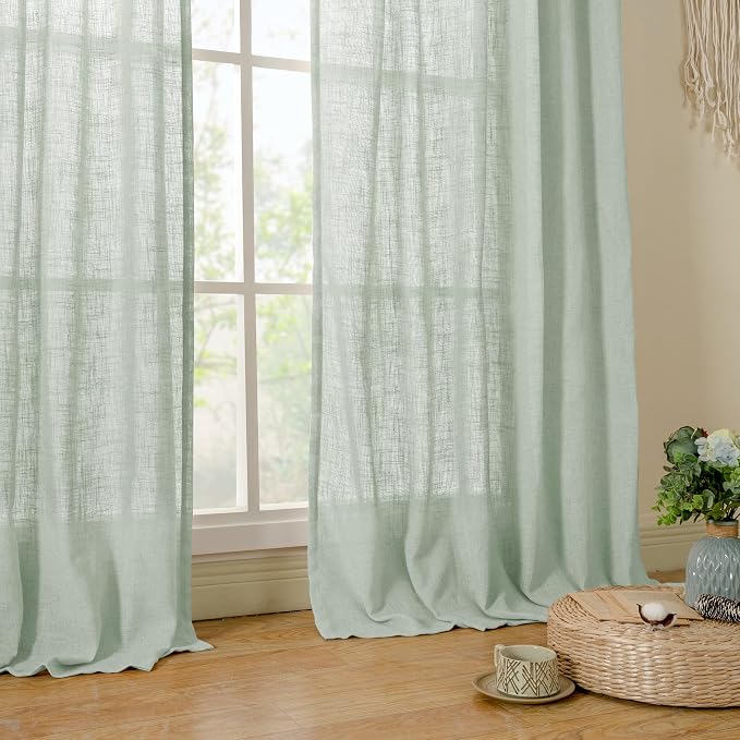 LAMIT Light Sage Linen Curtains 84 inch Length 2 Panels Set, Linen Textured - Image 9