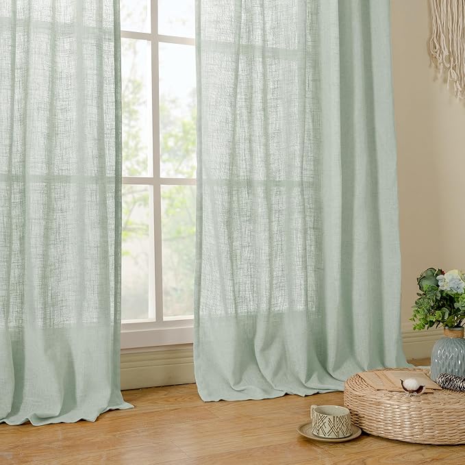 LAMIT Light Sage Linen Curtains 84 inch Length 2 Panels, Light Filtering Semi - Image 9