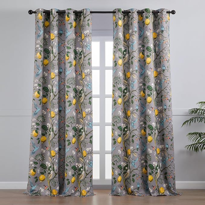 Topfinel Black Dark Floral Grey Blackout Curtains, 84 Inch Length - Image 2