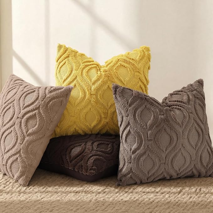 decorUhome Throw Pillow Covers 22x22 Inch Set of 2, Soft Plush Faux Wool Brown - Image 5