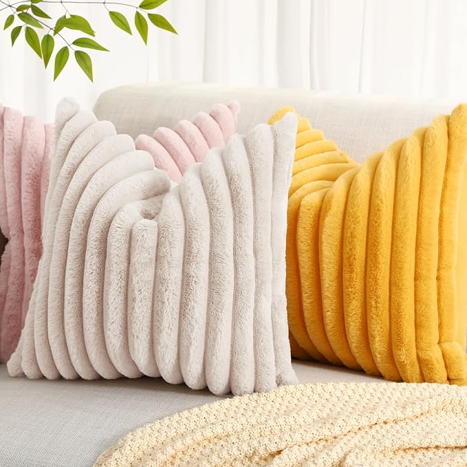 decorUhome Summer Cozy Faux Fur Throw Pillow Covers 24x24 Set of 2 Decorative - Image 6