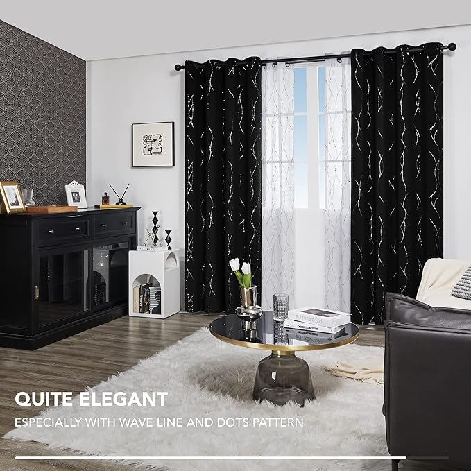 Deconovo Sliding Door Curtains 108 Inch Long, Blak Blackout Window Drapes - Image 6