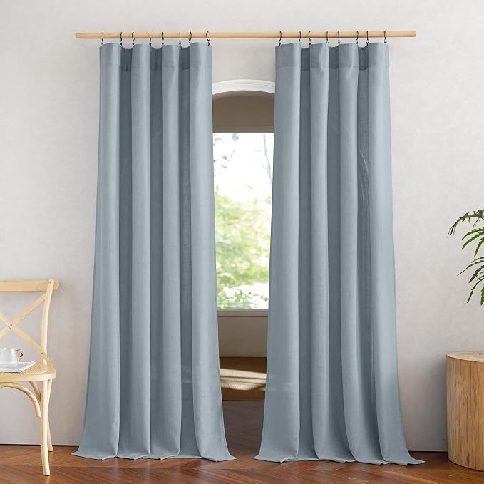 NICETOWN Linen Blend Mist Blue Curtains - Image 2