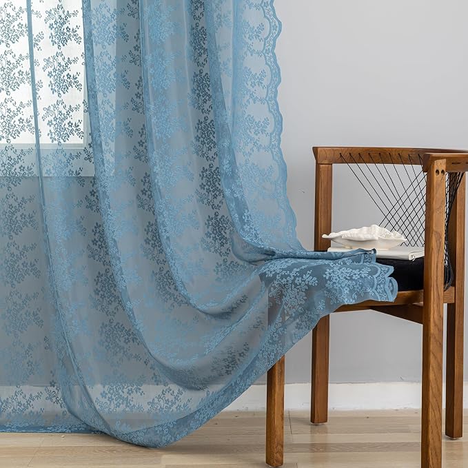YJ YANJUN Vintage Lace Curtains 63 Inch Length-Victorian Floral Pattern Stone - Image 4