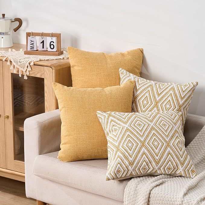HPUK Decorative Throw Pillow Covers Set of 4 Geometric Design Linen Cushion - Image 5