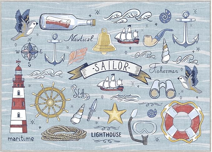 OPPODREAM Nautical Soft Area Rugs 5x7, Washable Blue Rug - Image 9