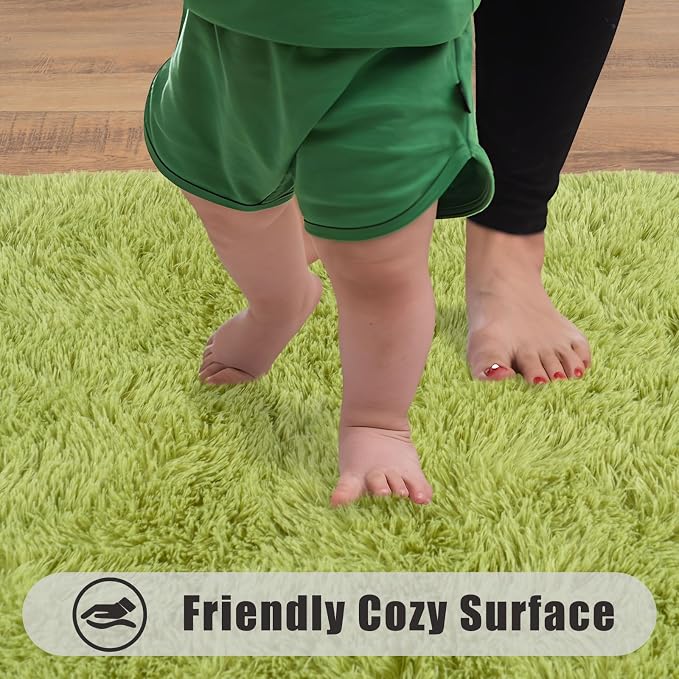 Soft Runner Rugs for Bedroom Hallways, 2x6 Grass Green Fluffy Shag Throw Area - Image 8