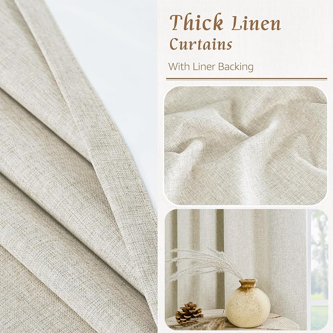54 Inch Natural 100% Blackout Linen Curtains - Image 7