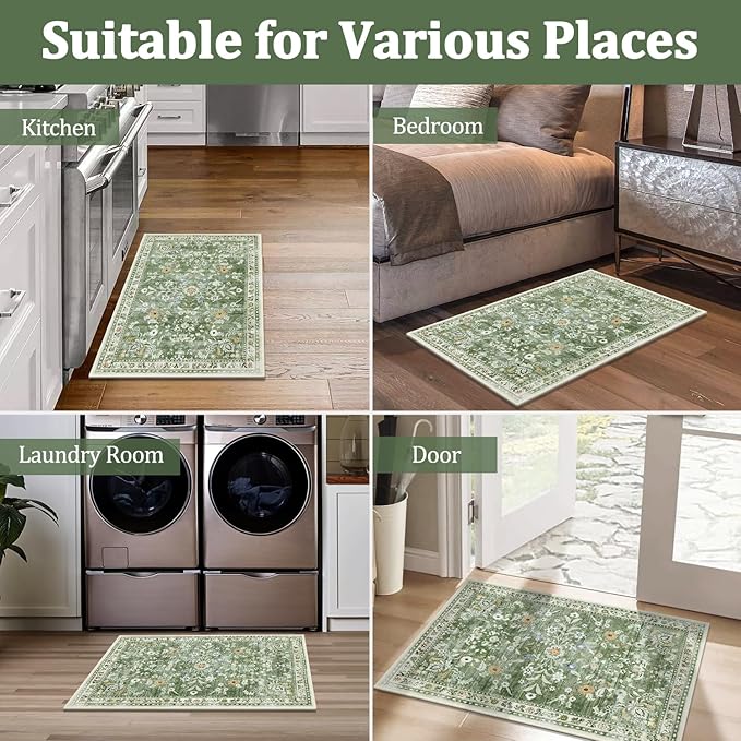 Yamaziot Washable Runner Rug 2x3 – Floral Non Slip Small Entryway Rug - Image 7