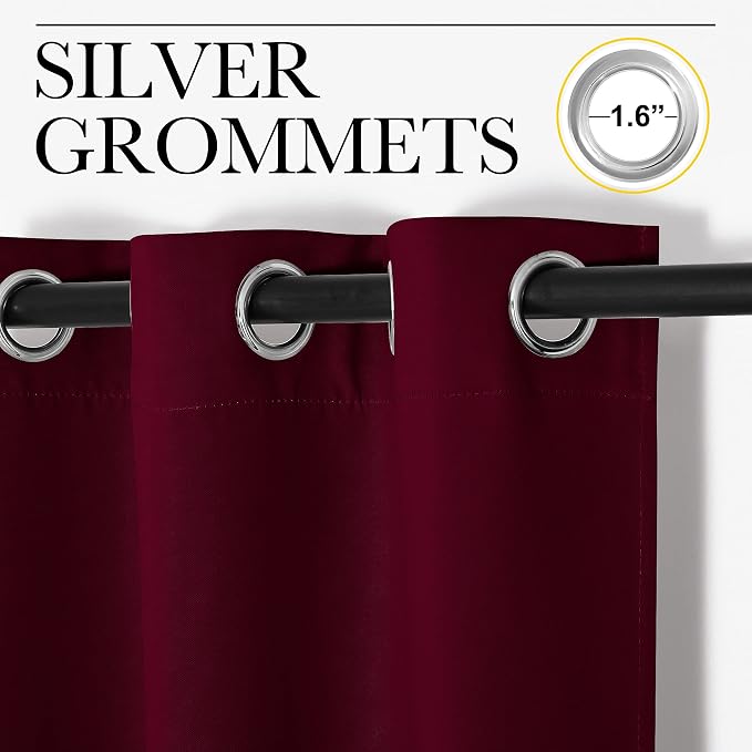 NICETOWN Modern Blackout Curtains Noise Reducing, Wine Red, 2 Panels, W42 x L54 - Image 2