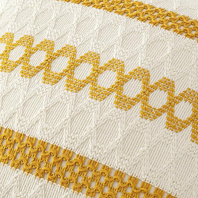 MIULEE Set of 2 Mustard Yellow Boho Decorative Pillow Covers 18x18 Inch - Image 4
