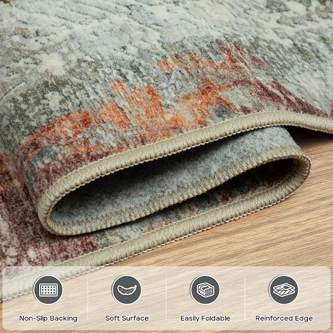 8x10 Area Rugs for Living Room Bedroom Dining Room Washable Red Brown | Soft - Image 4