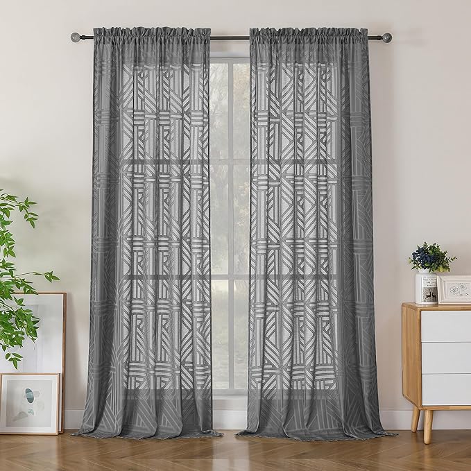 Simplebrand Semi Sheer Charcoal Grey Curtains 90 Inches Long 2 Panels, Light by Simplebrand