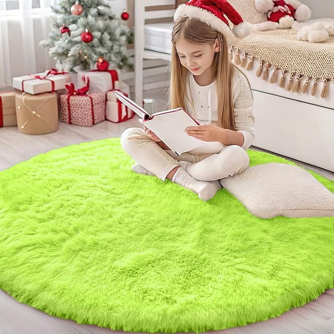 OLANLY Lime Green Round Rugs for Bedroom by OLANLY