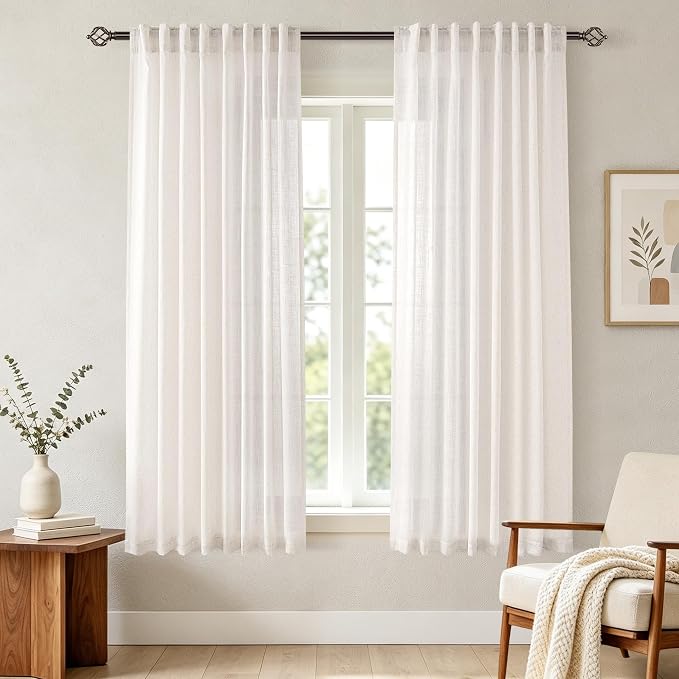 Cream Linen Curtains 63 inch Length 2 Panel Set by Jolilight