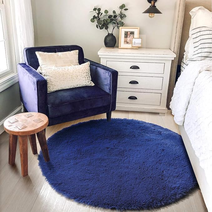 Amdrebio Navy Blue Small Round Rug 3Ft - Image 3