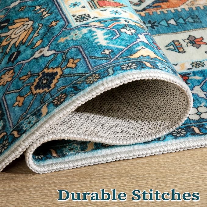 SERISSA Boho Area Rug 5x7 Blue, Washable Rugs - Image 8