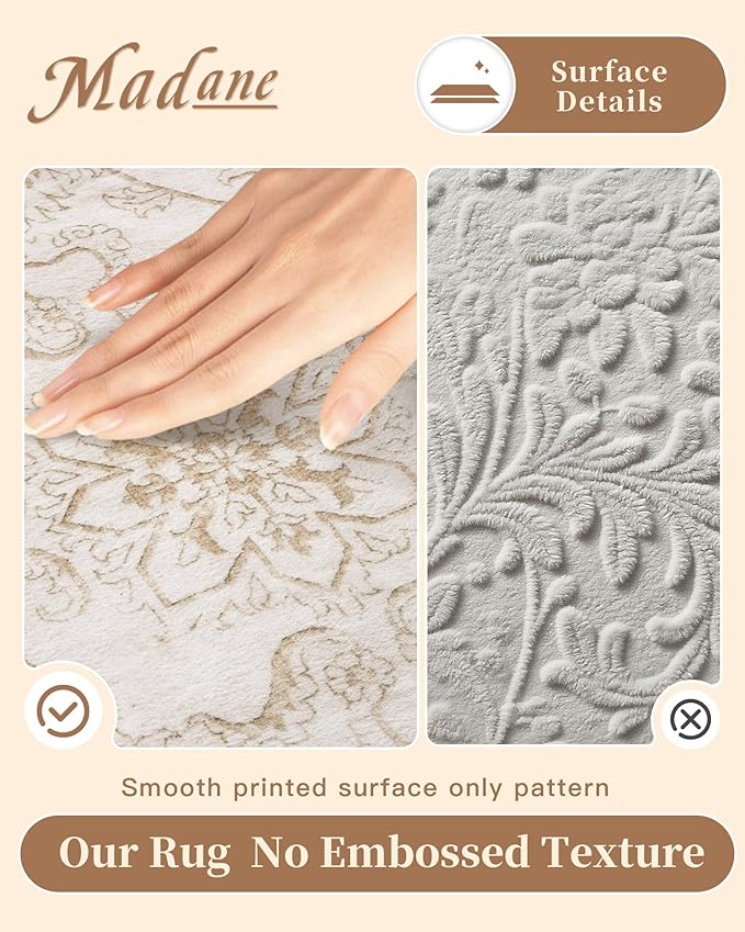 Madane 5x7 Area Rugs for Living Room, Washable Vintage Natural Rug - Image 4