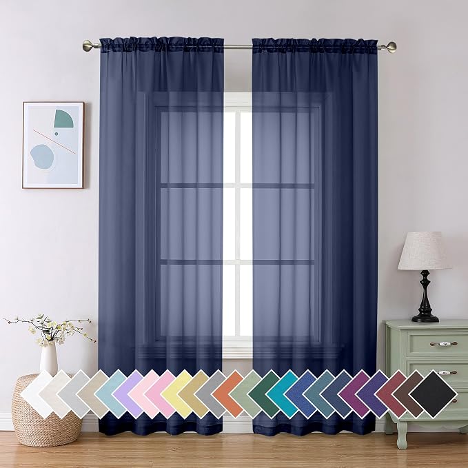 Aiyufeng Navy Blue Sheer Curtains 90 inch Length 2 Panels Set, Airy by Aiyufeng