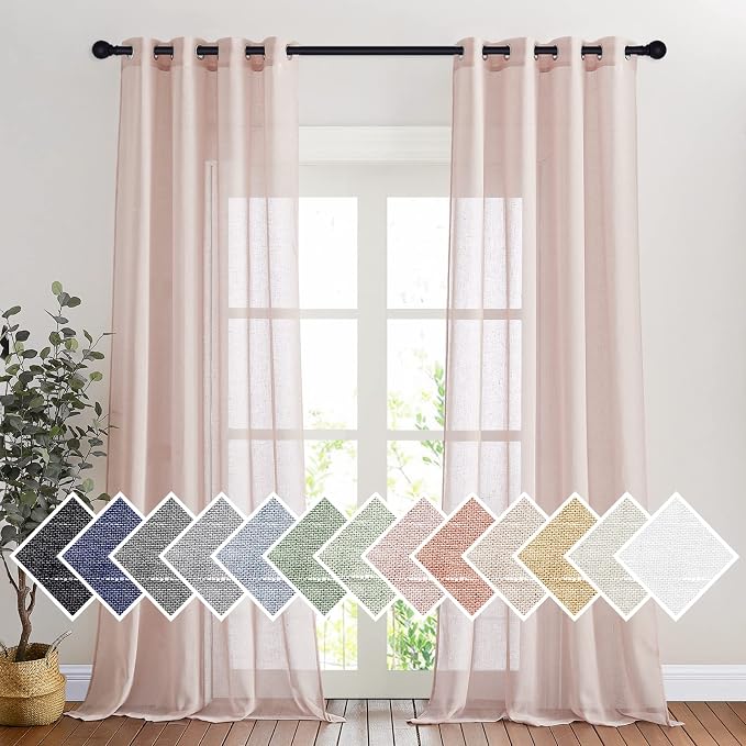 NICETOWN Linen Textured Semi Sheer Bedroom Curtains, Grommet Top Flew to Floor by NICETOWN