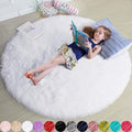 Amdrebio White Fluffy Round Rug 4Ft by Amdrebio