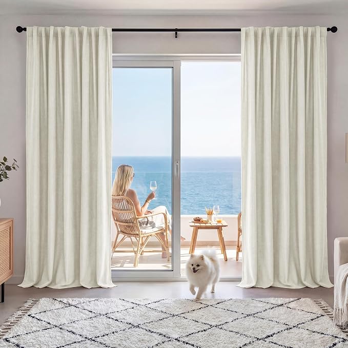 RYB HOME Cream Beige Linen 100% Blackout Curtains by RYBHOME