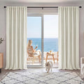 RYB HOME Cream Beige Linen 100% Blackout Curtains by RYBHOME