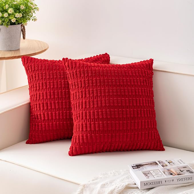 Pack of 2 Christmas Red Corduroy Decorative Throw Pillow Covers 20x20 Inch Soft by Unknown