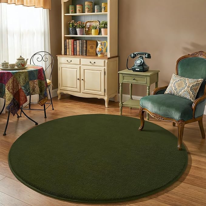 Amearea Olive Green Round Area Rugs 4ft Washable Circle Rugs - Image 6