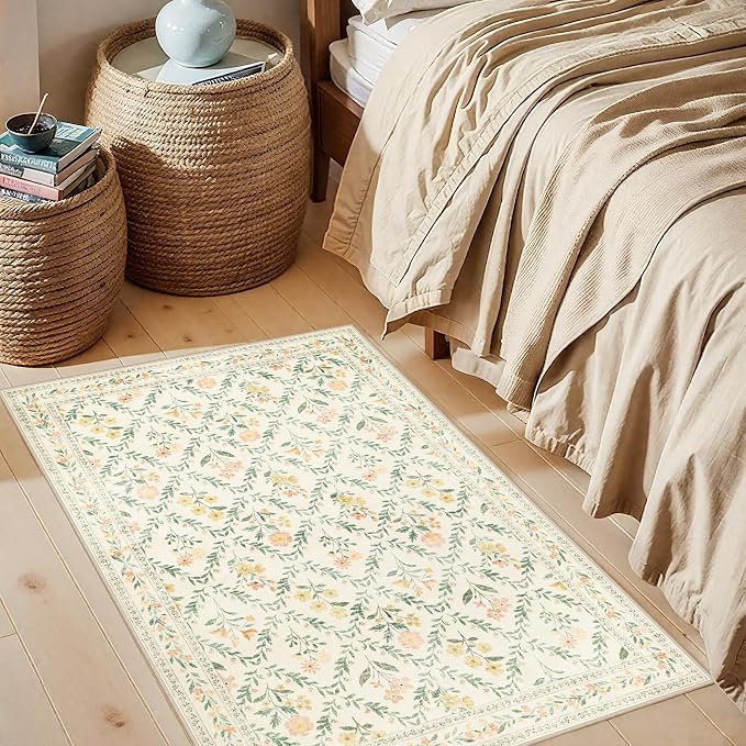 Entryway Rug 2X3 Small Rugs: Floral Washable Door Mat Vintage Soft Low Pile - Image 3